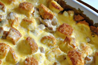 Hearty Biscuits and Gravy Casserole with Turkey Sausage Twist