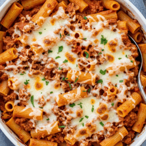Cheesy Baked Rigatoni with Savory Ground Beef Delight
