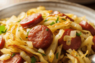 Savoring Fried Cabbage with Smoky Turkey Sausage Delight