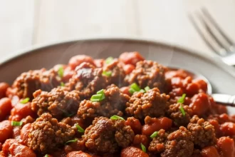 Hearty BBQ Baked Beans with Savory Ground Beef Twist