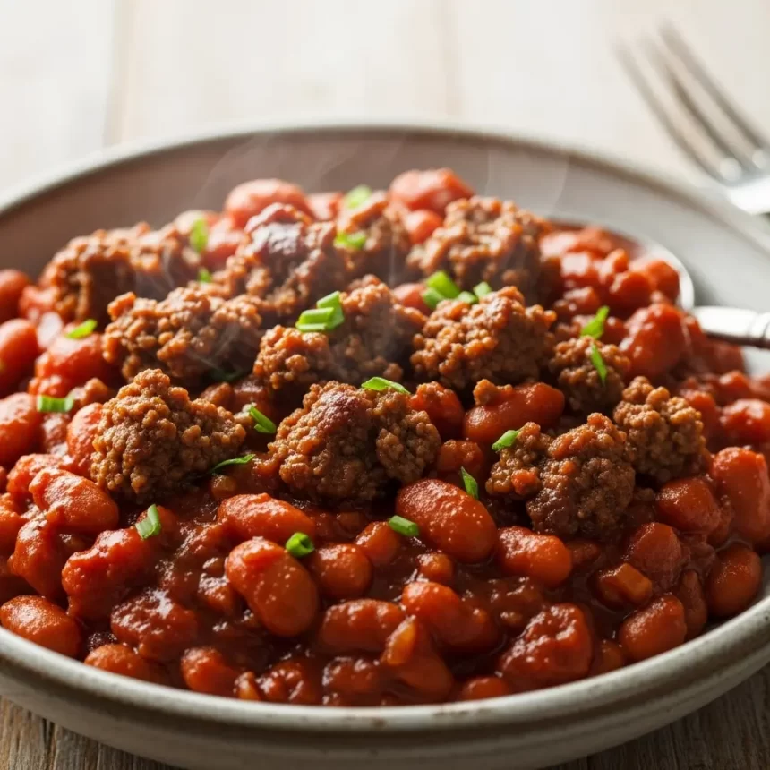 Hearty BBQ Baked Beans with Savory Ground Beef Twist