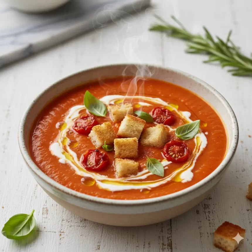 Velvety Roasted Red Pepper & Tomato Soup: A Creamy Delight