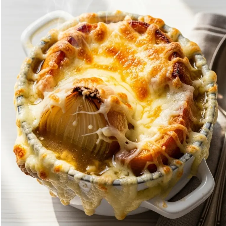 The Perfect French Onion Soup Topped with Gruyère Bliss