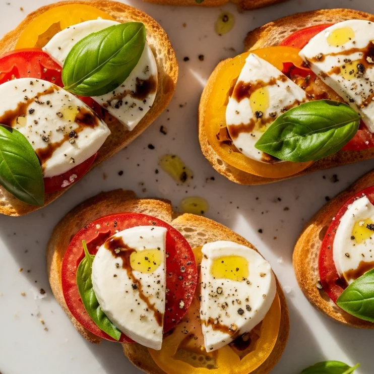 Sun-Kissed Open-Faced Caprese on Rustic Focaccia Bliss
