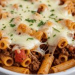 Cheesy Baked Rigatoni with Savory Ground Beef Delight