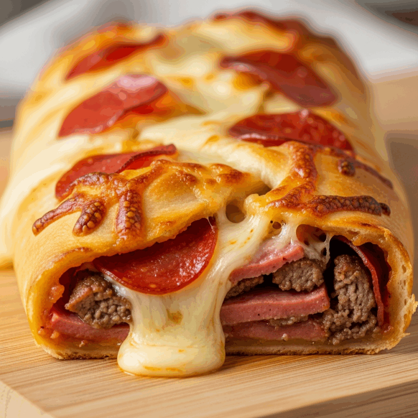 Melty Cheesy Beef Pepperoni Stromboli: A Savory Feast