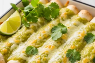 Savor Creamy Chicken Enchiladas in Zesty Green Sauce Delight