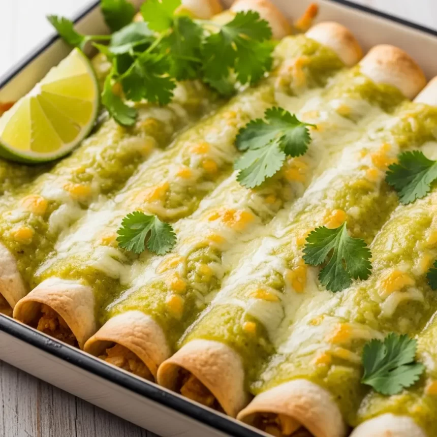 Savor Creamy Chicken Enchiladas in Zesty Green Sauce Delight