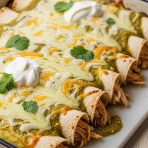 Savor Creamy Chicken Enchiladas in Zesty Green Sauce Delight