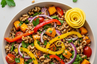 Zesty Farro Salad with Roasted Veggies and Lemon Twist