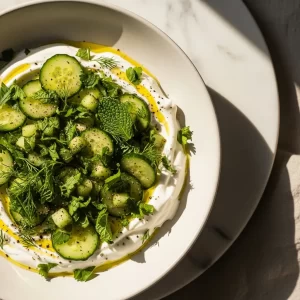 Refreshing Savory Yogurt Bowl with Cucumbers & Herbs Delight