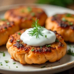 Savory Salmon Patties with Zesty Dill Yogurt Sauce Recipe