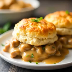 Fluffy Homemade Biscuits with Savory Turkey Sausage Gravy