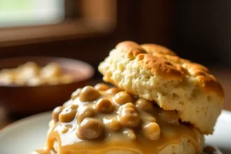 Fluffy Homemade Biscuits with Savory Turkey Sausage Gravy