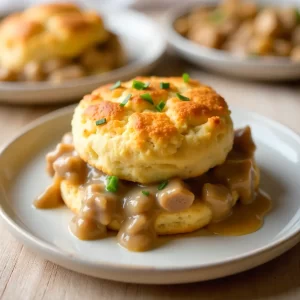 Fluffy Homemade Biscuits with Savory Turkey Sausage Gravy