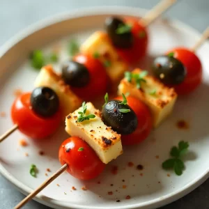 Colorful Antipasto Skewers: Cheese, Olives & Tomato Bites
