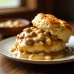 Fluffy Homemade Biscuits with Savory Turkey Sausage Gravy