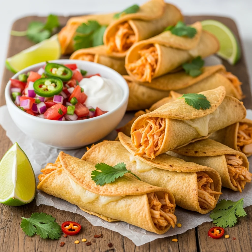 Crispy Baked Chicken Taquitos with Zesty Salsa Delight