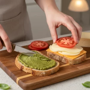 Melted Magic: Pesto Grilled Cheese with Juicy Tomato Twist