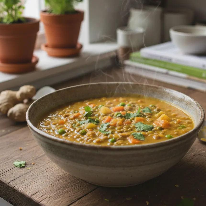 Hearty Curried Lentil & Veggie Soup: Vegan Comfort Bowl