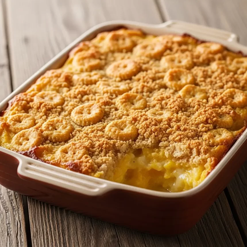 Golden Southern Squash Casserole with Crunchy Cracker Top