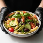 Bright Bites: Crafting Italian Tri-Color Pasta Salad with Vinaigrette