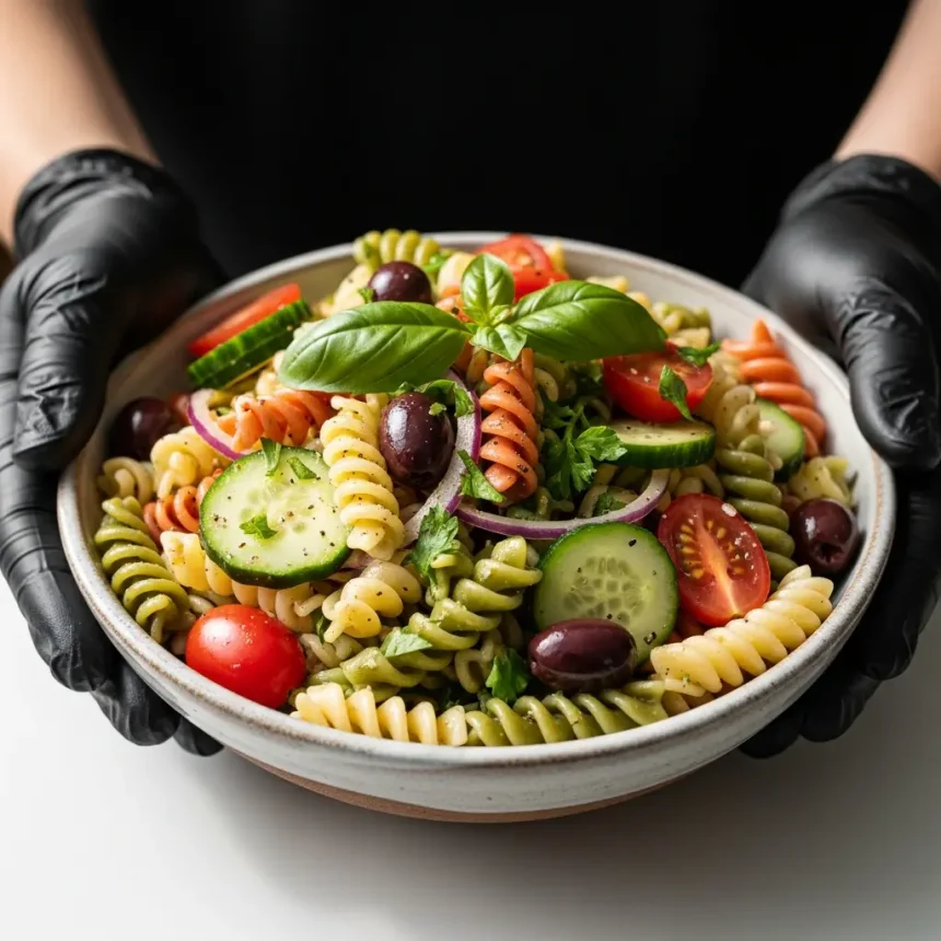 Bright Bites: Crafting Italian Tri-Color Pasta Salad with Vinaigrette