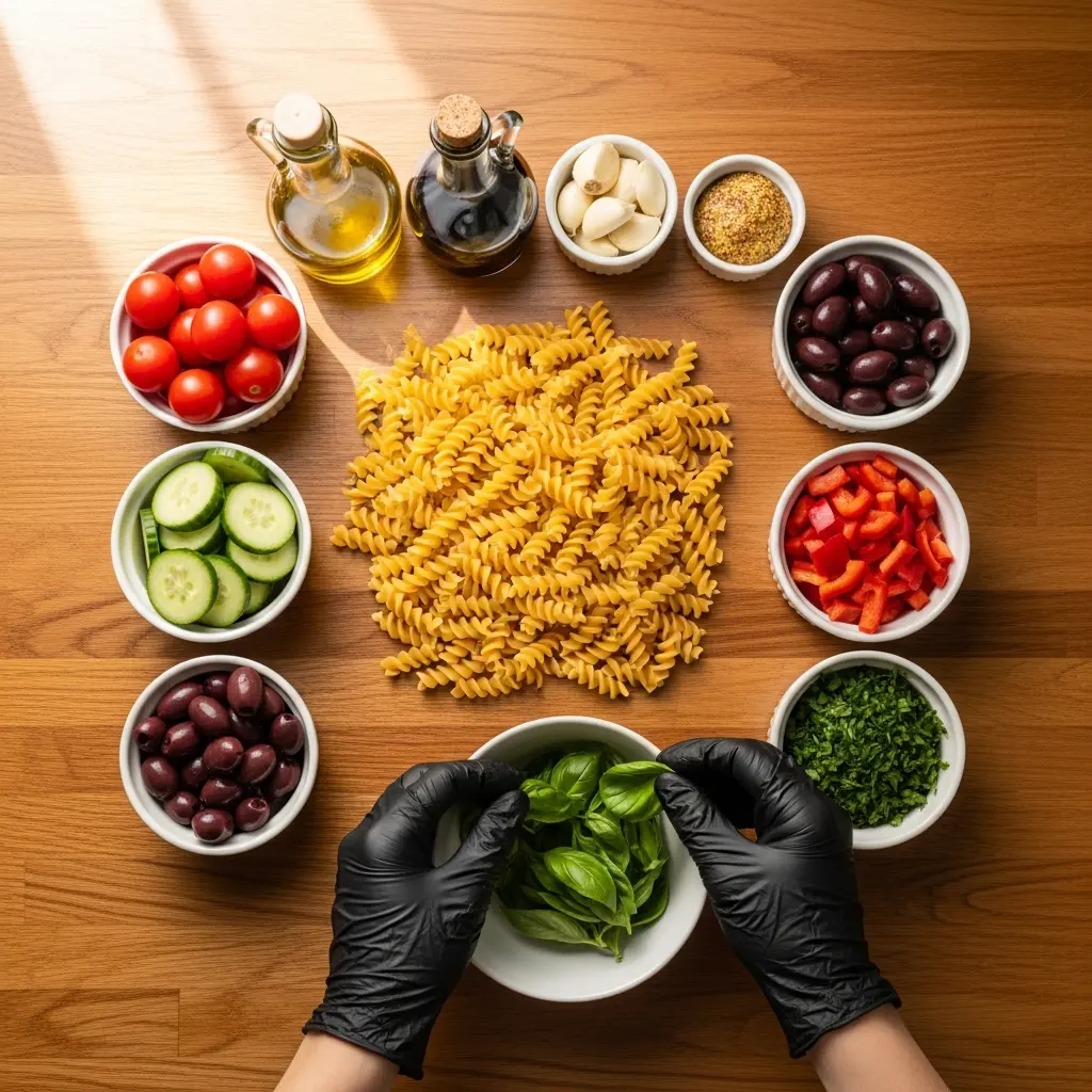 Bright Bites: Crafting Italian Tri-Color Pasta Salad with Vinaigrette