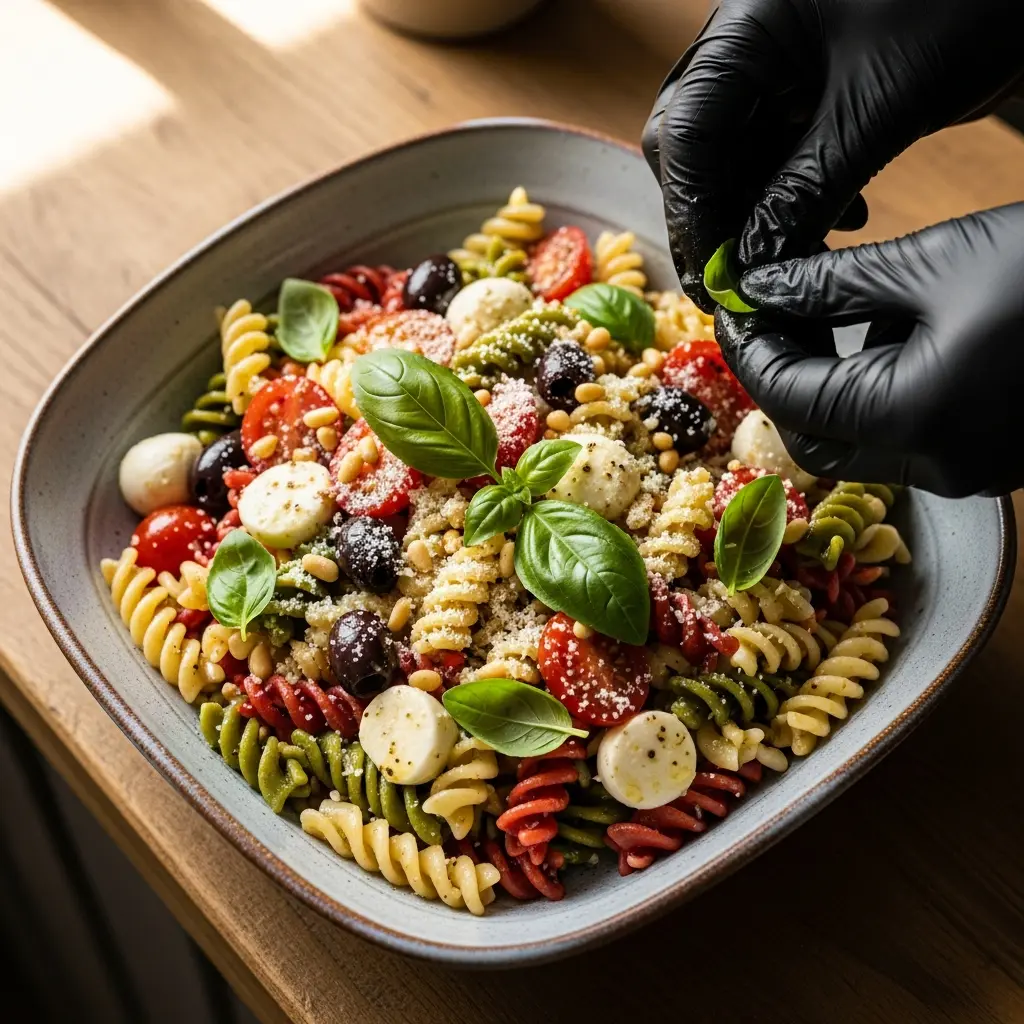 Bright Bites: Crafting Italian Tri-Color Pasta Salad with Vinaigrette