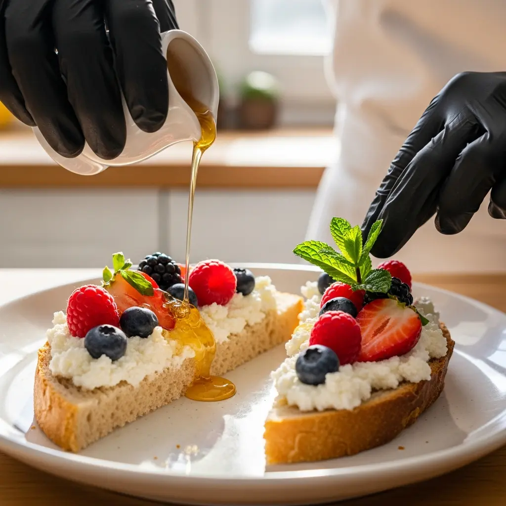 Sweet Meets Creamy: Ricotta & Berry Toast Drizzled with Honey
