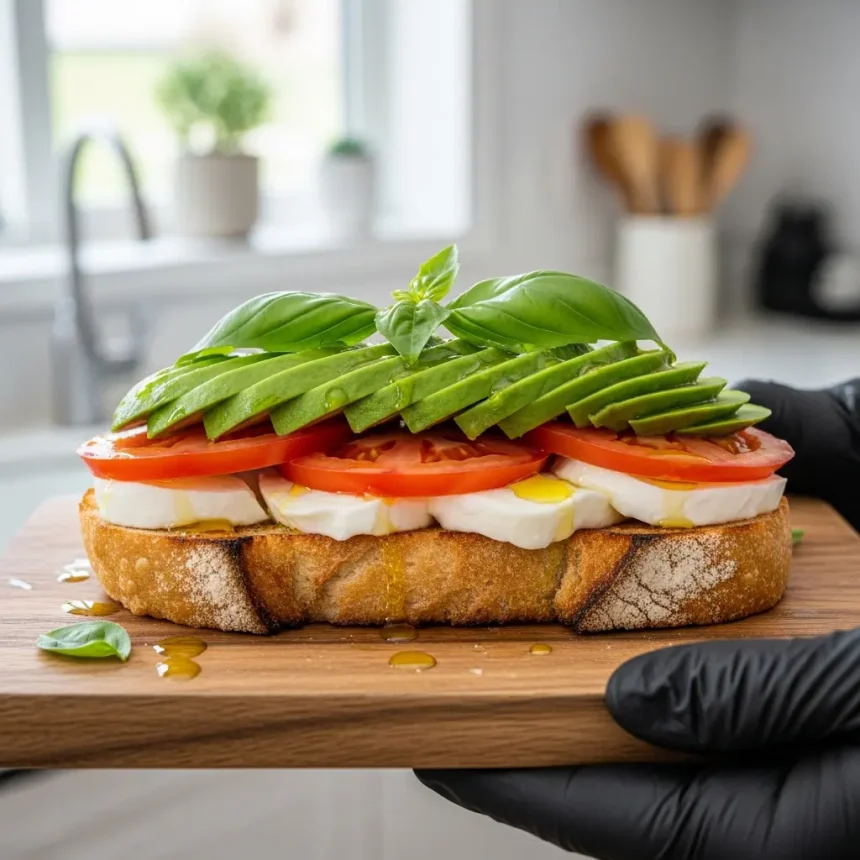 Fresh Twist: Avocado, Tomato & Mozzarella Sandwich Delight