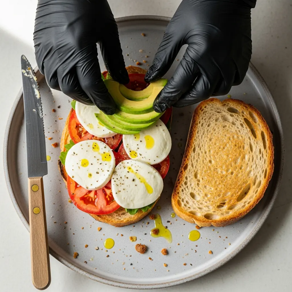 Fresh Twist: Avocado, Tomato & Mozzarella Sandwich Delight