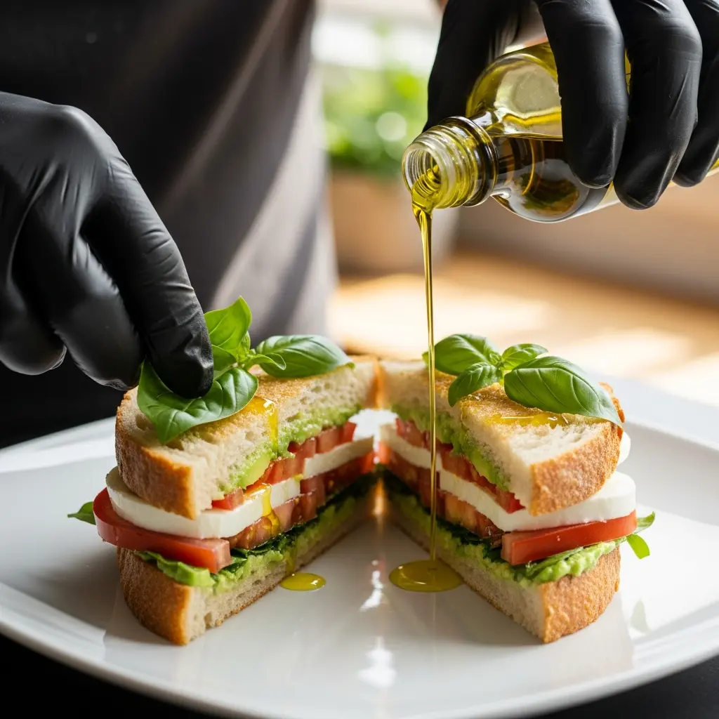 Fresh Twist: Avocado, Tomato & Mozzarella Sandwich Delight