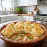Hearty Creamy Chicken Pot Pie Topped with Fluffy Biscuits
