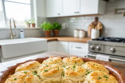 Hearty Creamy Chicken Pot Pie Topped with Fluffy Biscuits