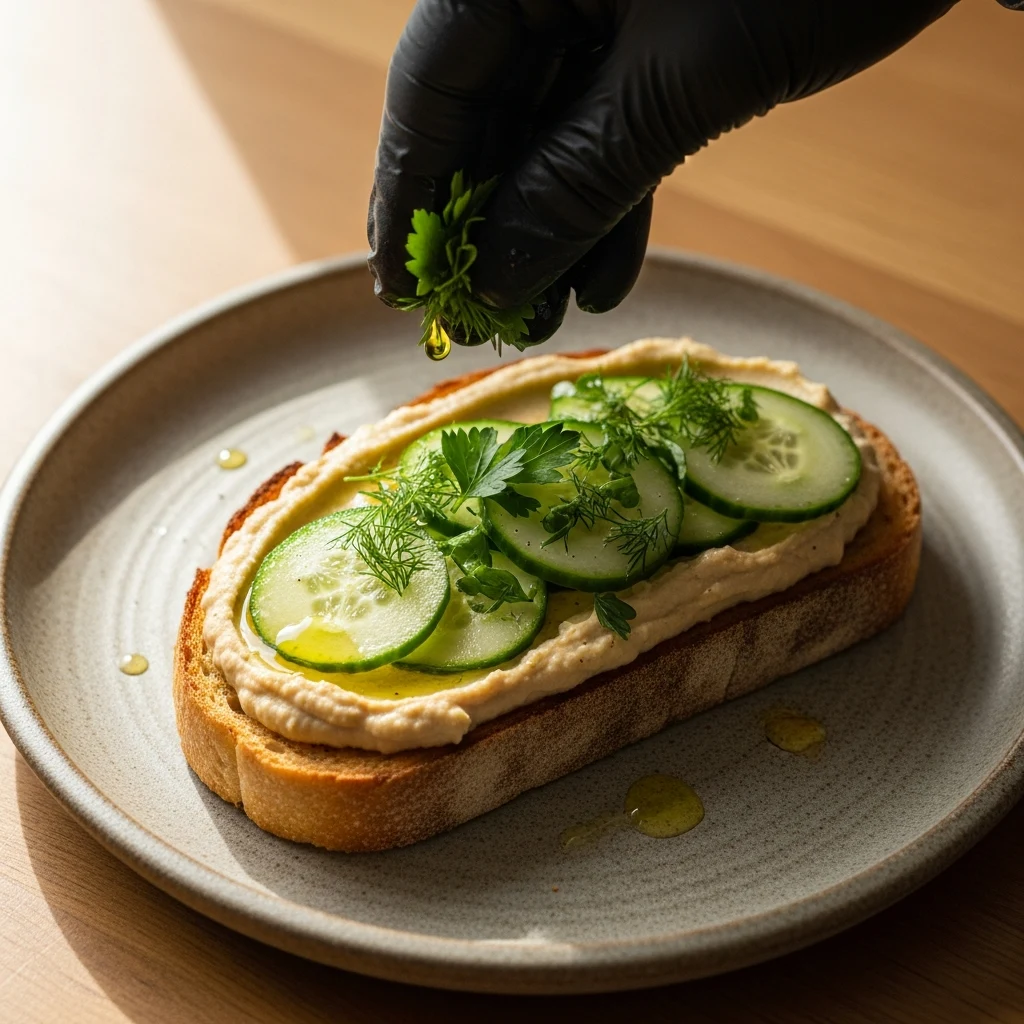 Savory Morning Toast: Hummus and Cucumber Delight