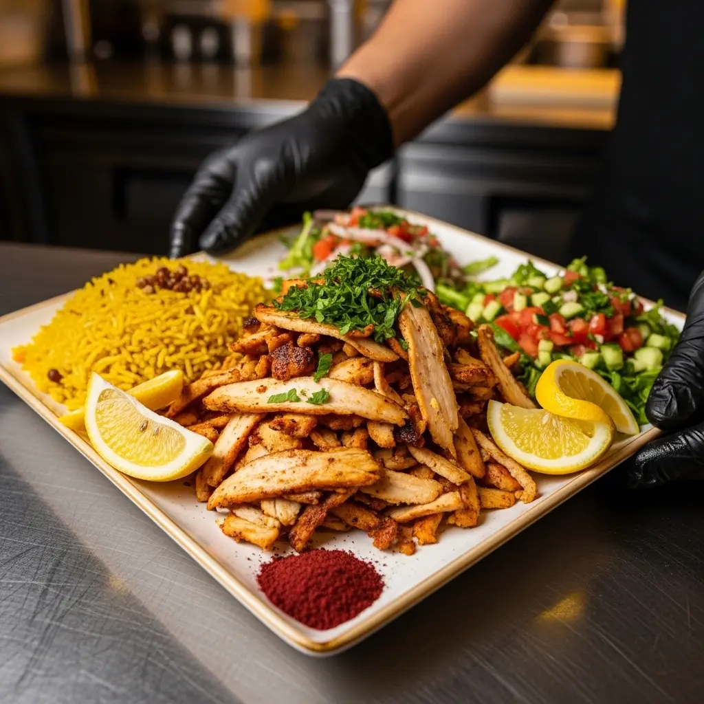 Savor the Flavors: Chicken Shawarma Platter with Rice Delight