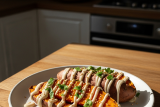 Mediterranean Baked Sweet Potatoes Drizzled with Tahini Bliss