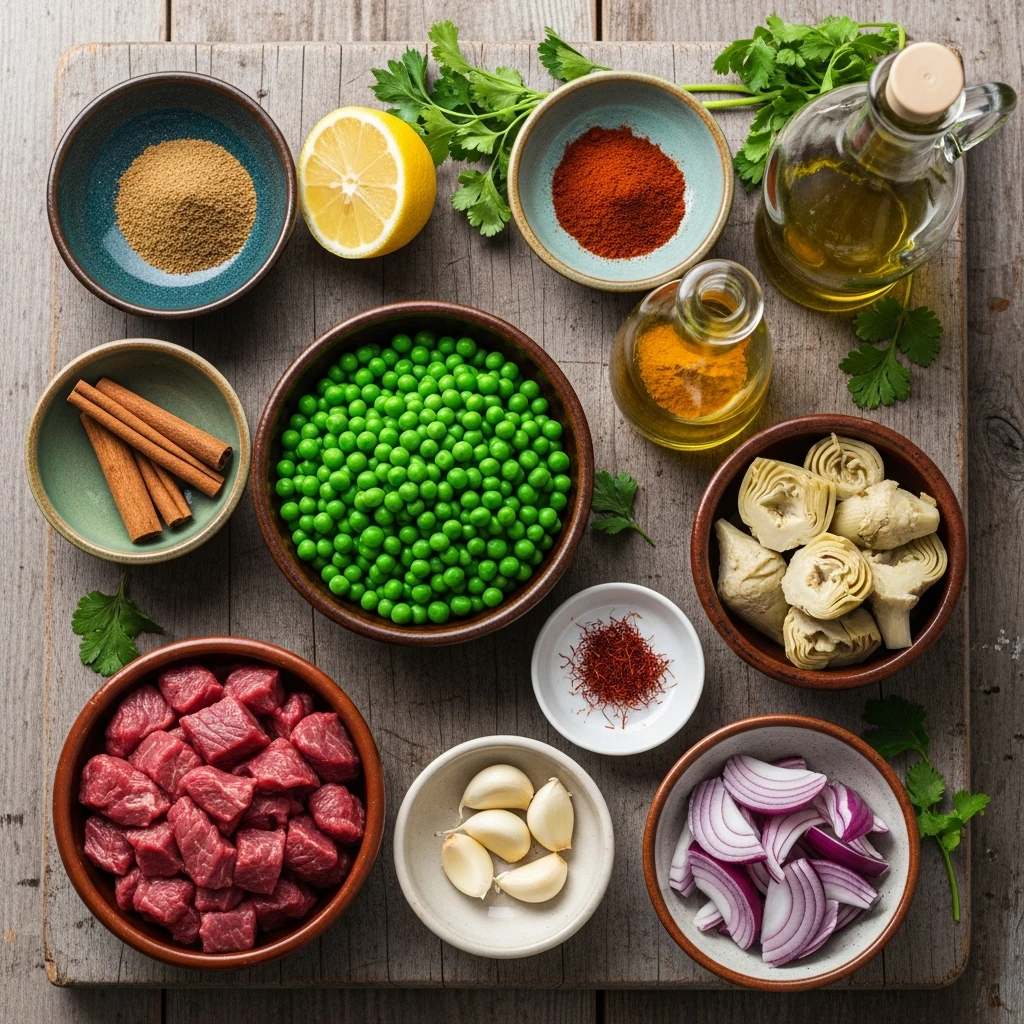 Savor Moroccan Beef Tagine with Peas & Artichoke Delight