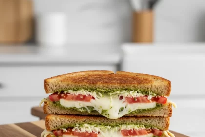 Melted Magic: Pesto Grilled Cheese with Juicy Tomato Twist