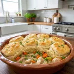 Hearty Creamy Chicken Pot Pie Topped with Fluffy Biscuits