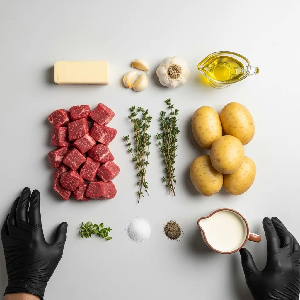 Savor Garlic Butter Steak Bites Paired with Creamy Mash