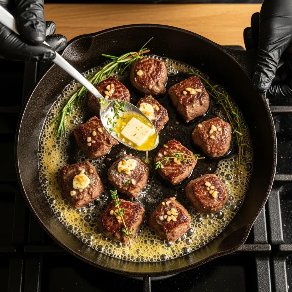 Savor Garlic Butter Steak Bites Paired with Creamy Mash